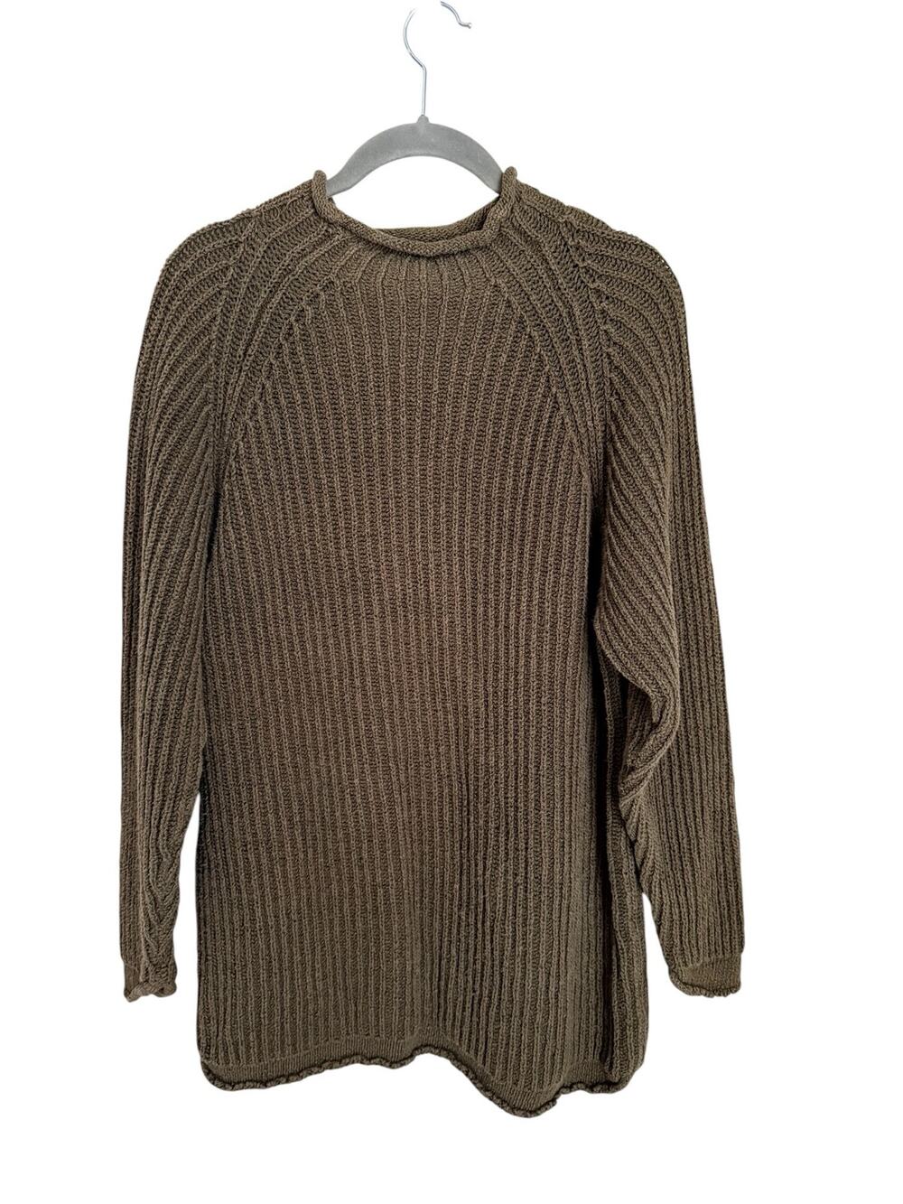Vintage Eddie Bauer 100% Cotton Ribbed Roll Neck Sweater Olive Green Women’s S